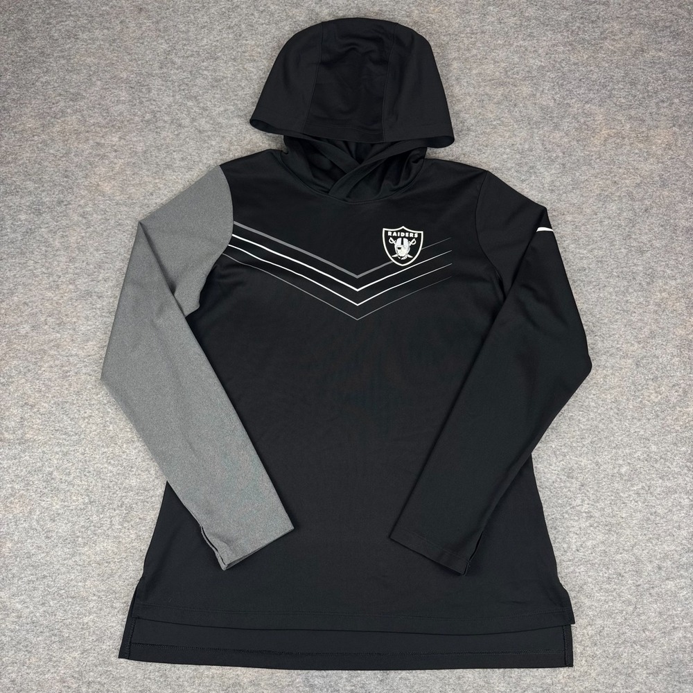 Nike NFL Team Apparel Oakland Raiders Hooded Shirt Long Sleeve Womens Medium M